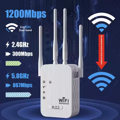 Roteador Repetidor Wi-Fi com 4 Antenas 1200Mbps Dual Band, Amplificador de Sinal que Atravessa Paredes, Longo Alcance