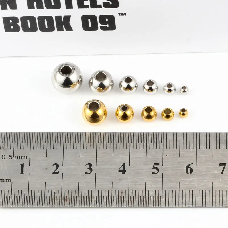 2-10mm Stainless Steel Gold Beads For Jewerly Making Loose Spacer Ball DIY Necklace Bracelet Fashion Cool Polishing Accessories