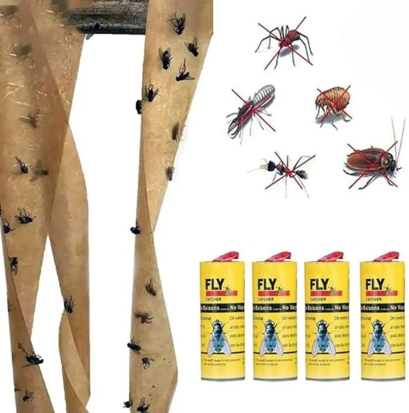 Fliegenpapierstreifen Doppelseitige Fliegenklebefallen Stark Klebende Insektenfänger Schädlingsbekämpfungsrollen Mückenfänger-Rollenband – Detail 7