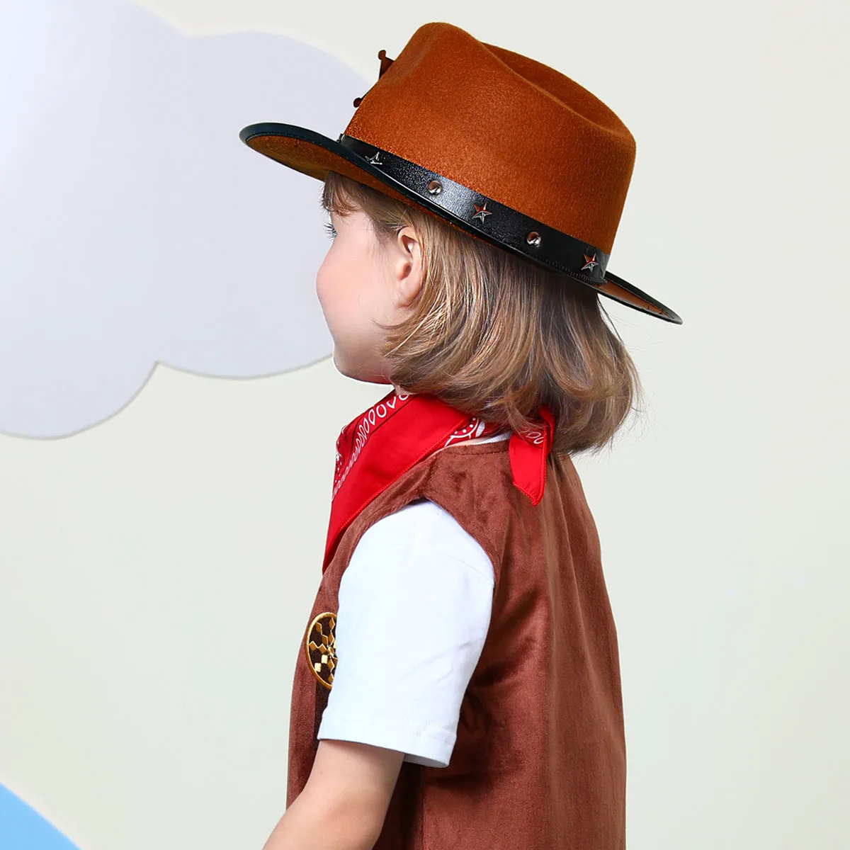 Toddler Boys Western Cowboy Brown Hat Cowgirl Costume Bandanna Felt Hat Halloween Wild West Cosplay Party Dress Up 1-3 T