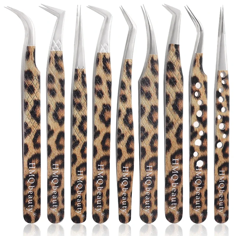 2Pcs Leopard Lash Tweezers Stainless Steel Superhard Tweezer 3D Volume Accurate Anti-Static Eyelash Extension Clip Beauty Tools