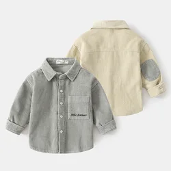 Kid Boys Jackets Spring Autumn Retro Turn Down Collar Pit Striped Children Boys Outerwear Letter Embroidery Students Boys Coats