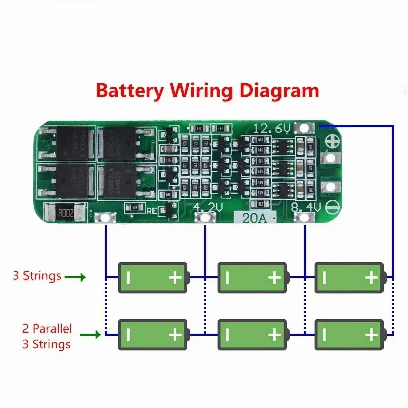 5pcs 3S 20A Li-ion Lithium Battery 18650 Charger PCB BMS Protection Board For Drill Motor 12.6V Lipo Cell Module 64x20x3.4mm