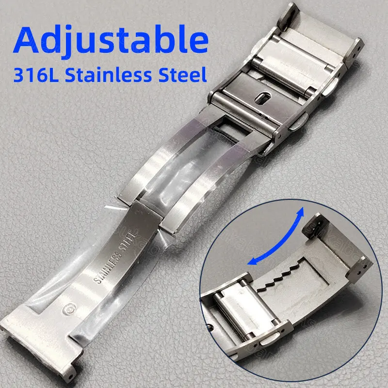 Luxury 316L Stainless Steel Adjustable Watch Clasp Buckle for Seiko for Citizen Watchbands Clasp Metal Polished Brushed Button