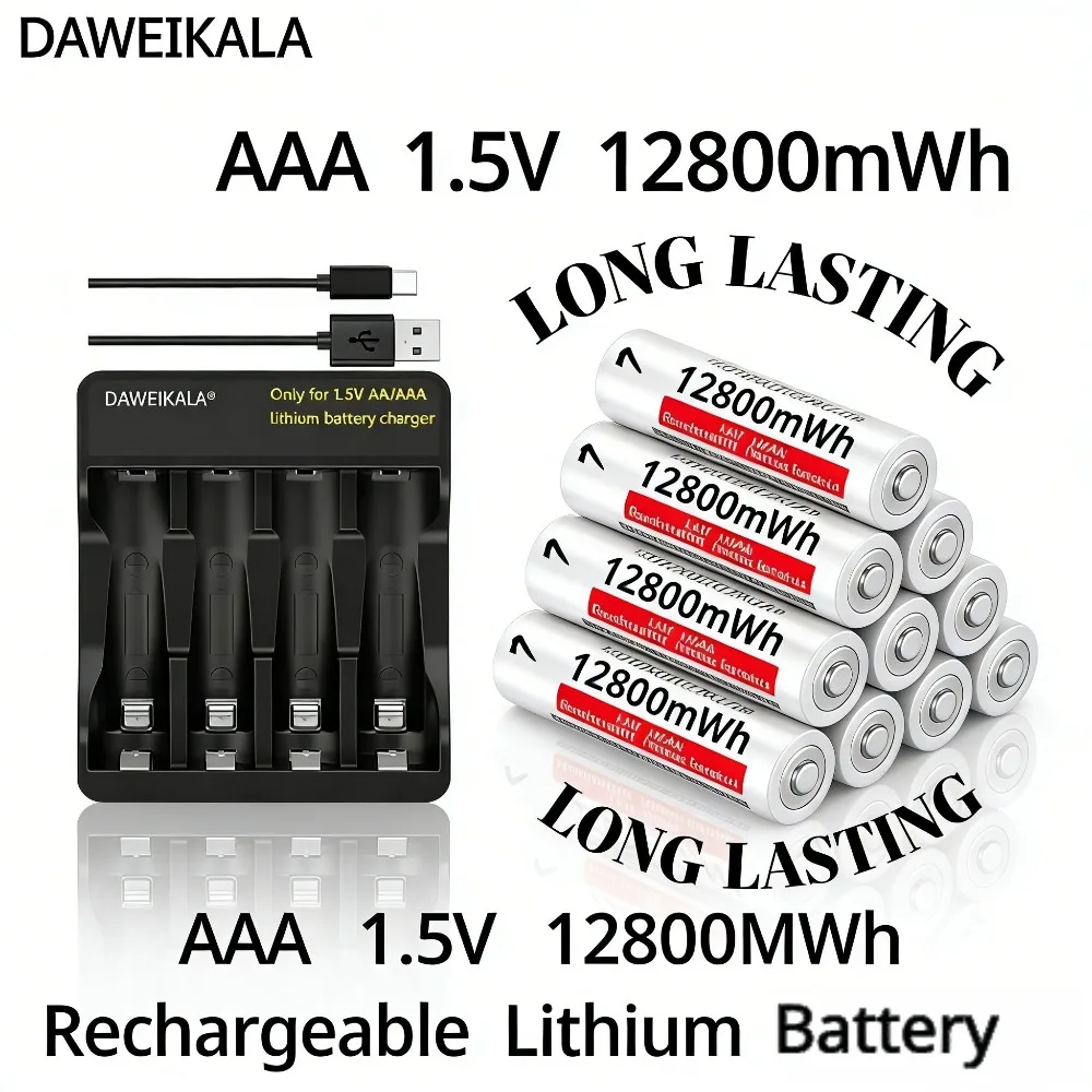 

1.5V AAA Li-ion Rechargeable Battery 12800mWh Supply for Mice, Lights, Fans & Gaming Devices