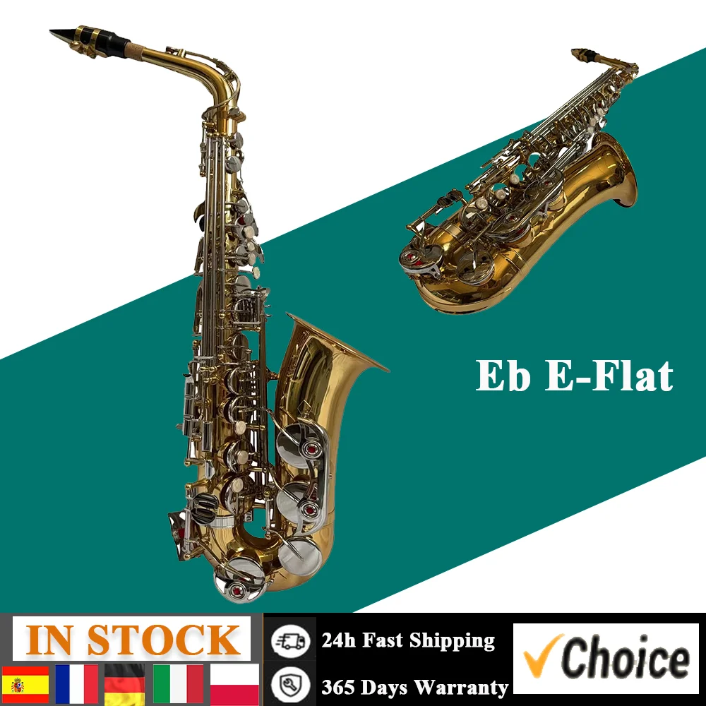 Altsaxophon, Saxophon, glänzendes Messing, graviert, Eb E-Flat, natürliche weiße Schale, Knopf,