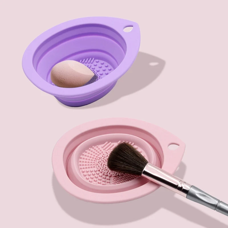 Escova de maquiagem de silicone limpador dobrável pó puff tigela de limpeza pincéis de sombra lavagem tapete macio ferramentas de beleza caixa de purificador