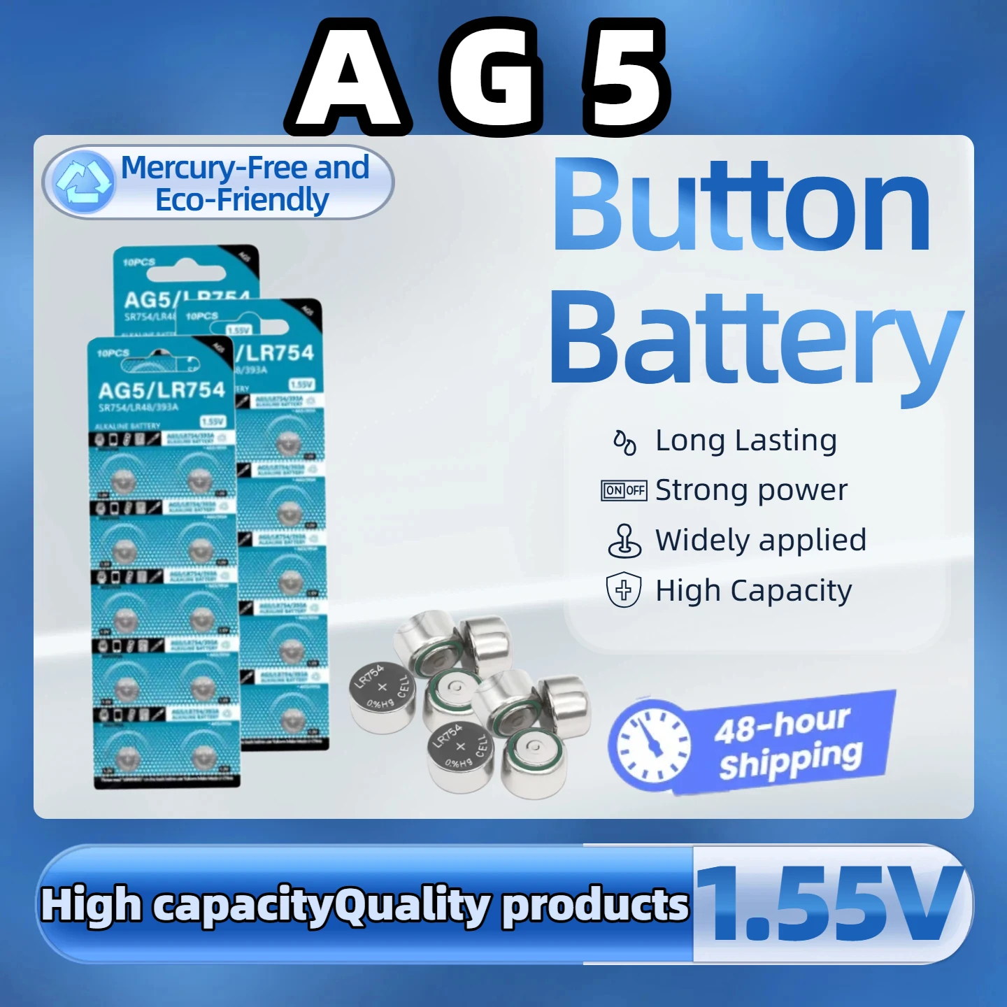 AG5 1.55V Alkaline Button Battery LR754 393 193 LR48 SR754 Coin Cell For Watch Toys Clock