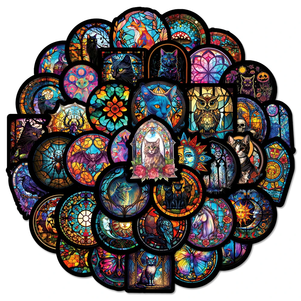 10/30/50pcs Dark Gothic Glass Style Cat Animal Stickers Cartoon Aesthetic Sticker Scrapbook Laptop Phone Case Decals Decoration
