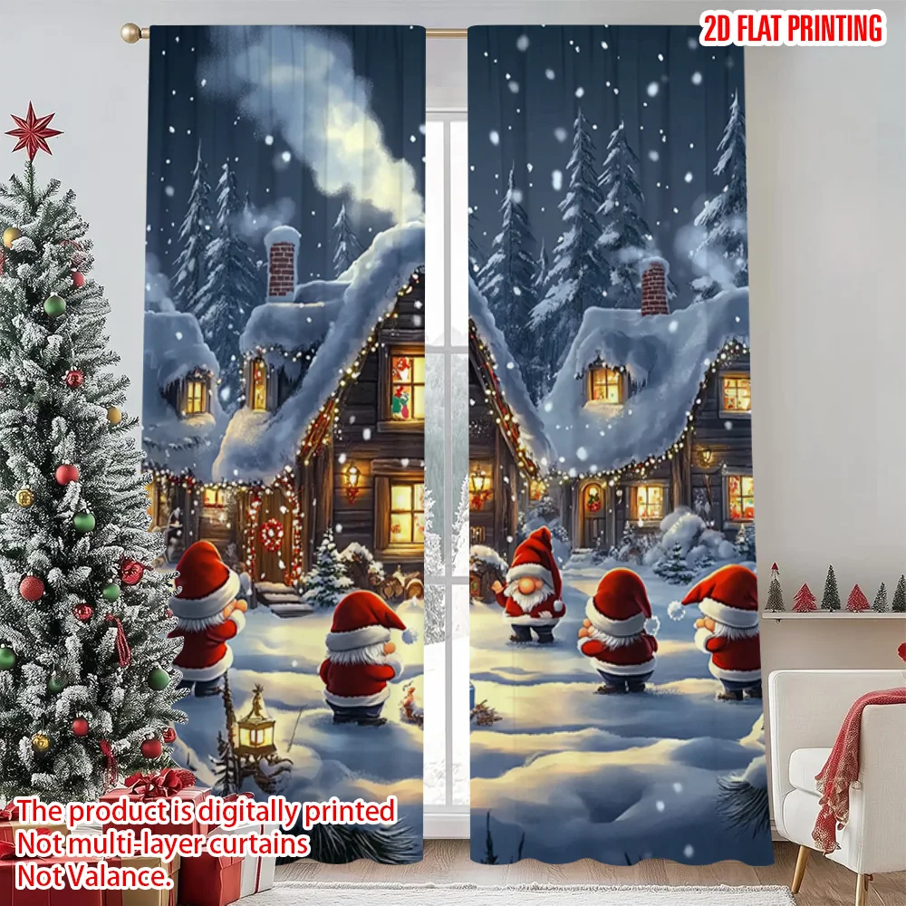

2pcs 2D flat printing Merry Christmas Popular Curtain Christmas Village 0 Durable 100% Polyester Fabric Without Electricity