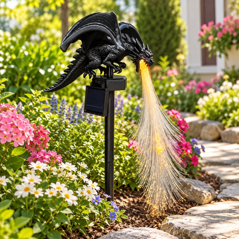 Solar Dragon Garden Light Outdoor Fiber Optic Fire Breathing Dragon Statue Decorative Yard Lamp for Patio Lawn Decor view 3