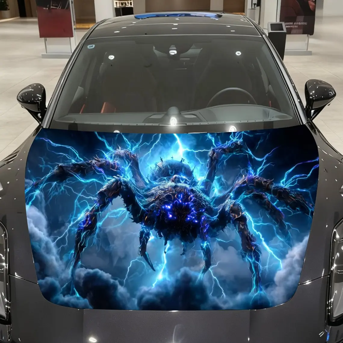 

Thunder Electric Spider Car Vinyl Wrap, PVC Material Waterproof Car Hood Sticker, Self-Adhesive Scratch-Resistant Stickers for E