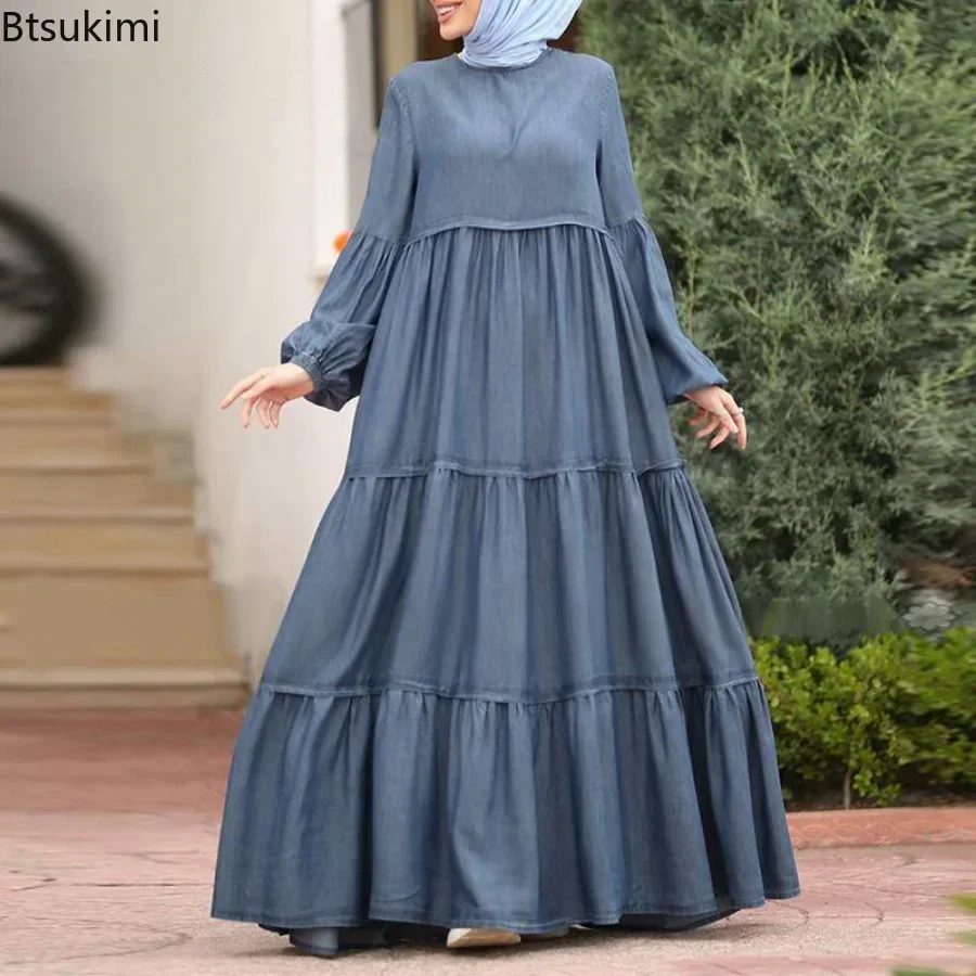 New 2024 Women\'s Casual Sun Dress Fashion Loose Muslim Dress Abaya Long Sleeve Islam Clothing  Abayas Women Dubai Robe Oversized