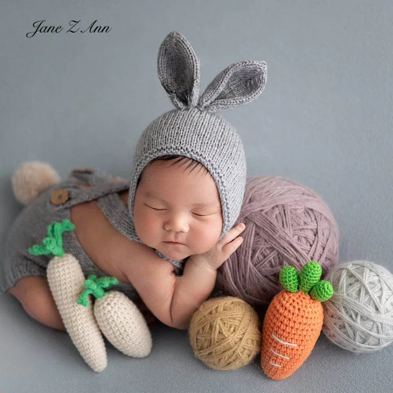 

Newborn photography outfit handmade crochet bunny hat and romper set gray white with floppy ears soft knit Easter costume