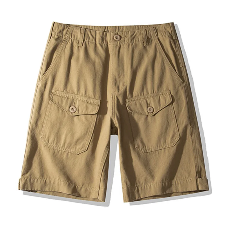 Mcikkny Men Cargo Summer Short Pants Multi Pockets Solid Color Outdoor Short Trousers For Male Loose Fit