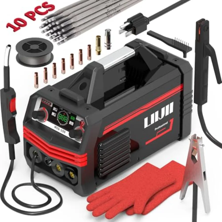 

150A MIG Welder 3-in-1 Welding Machine MIG/Lift TIG/Stick Welder Machine 110V Portable Gasless Flux Core Welder IGBT Inverter W