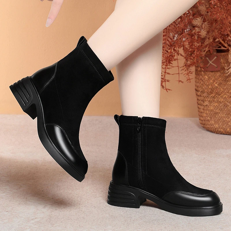 DIMANU المرأة حذاء من الجلد 2025 جديد الصوف الطبيعي الدافئة المرأة أحذية الثلوج حجم كبير الشتاء أحذية بوت قصيرة #5