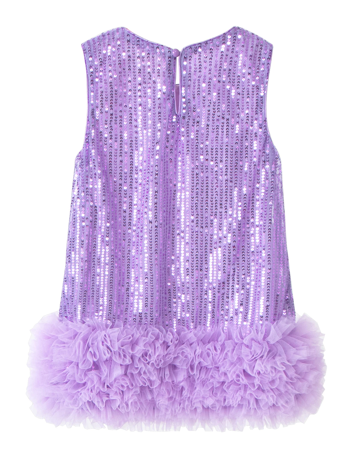 Purple Girls' Round-Neck Sleeveless Dress, Solid Color with Sequin Embellishments and Multi-Layered Pleated Tulle Skirt, Comfortable and Soft, Not Stuffy, Perfect for Birthday Parties, Holiday Parties, and Princess Dresses