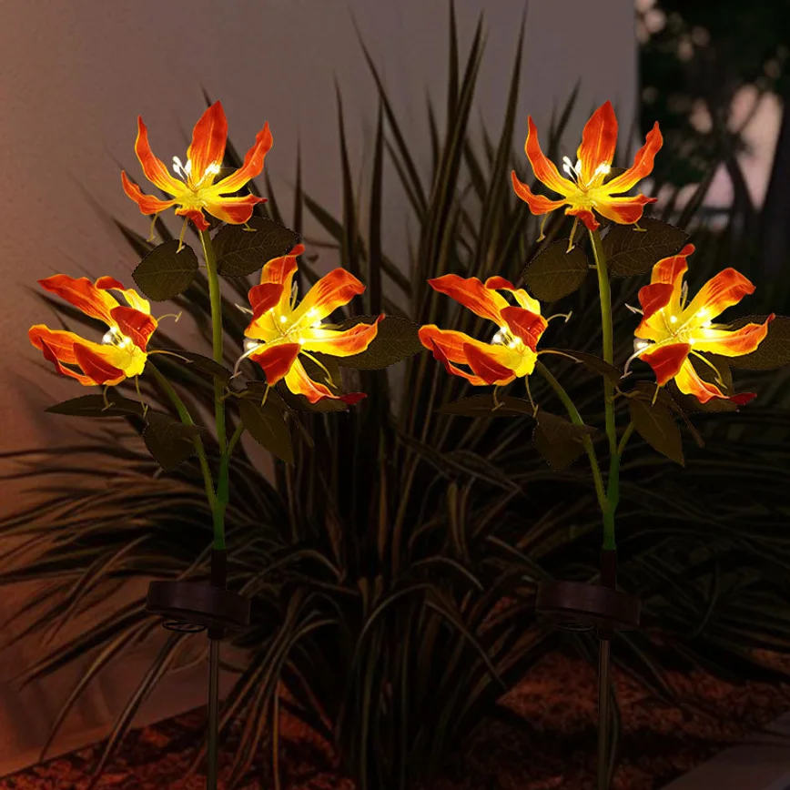 Solar LED Flame Lily Flower Light Outdoor Garden Villa Landscape Lamp Ground Plug Lawn Light