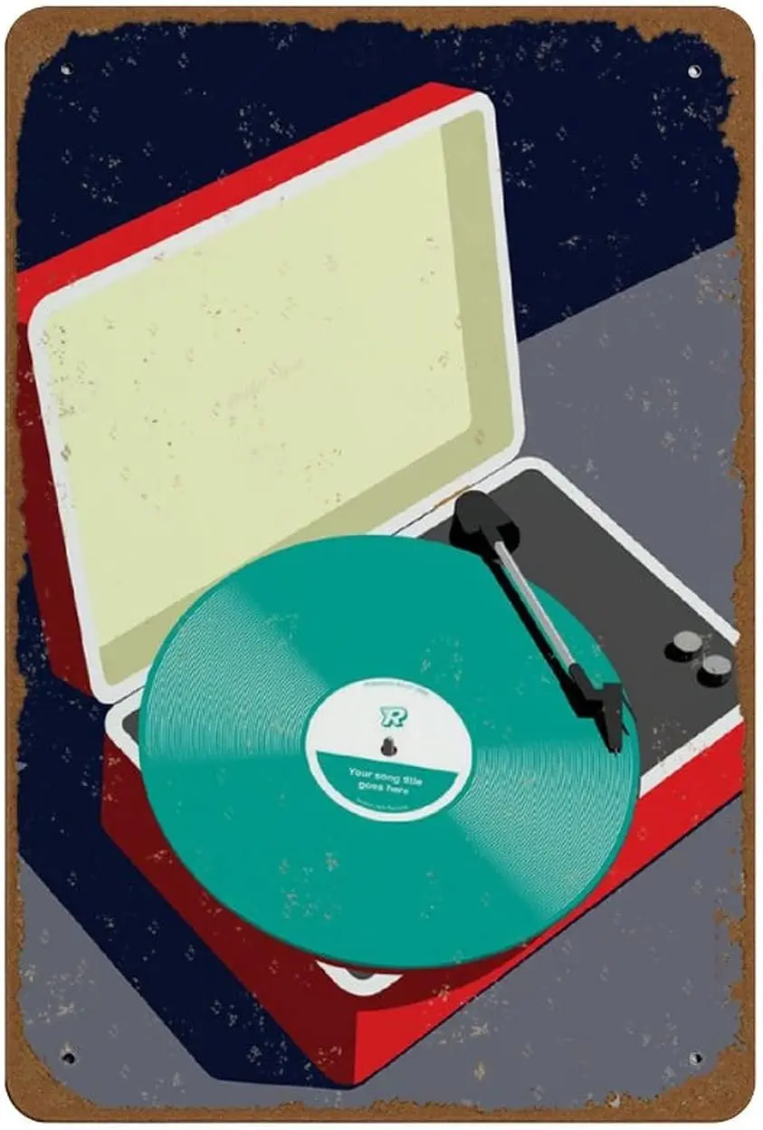 Song Title Art Print Vintage Retro Record Player Gift for Music Lover Midcentury Modern Poster 3Novelty  Tin Sign Metal Wall Fun