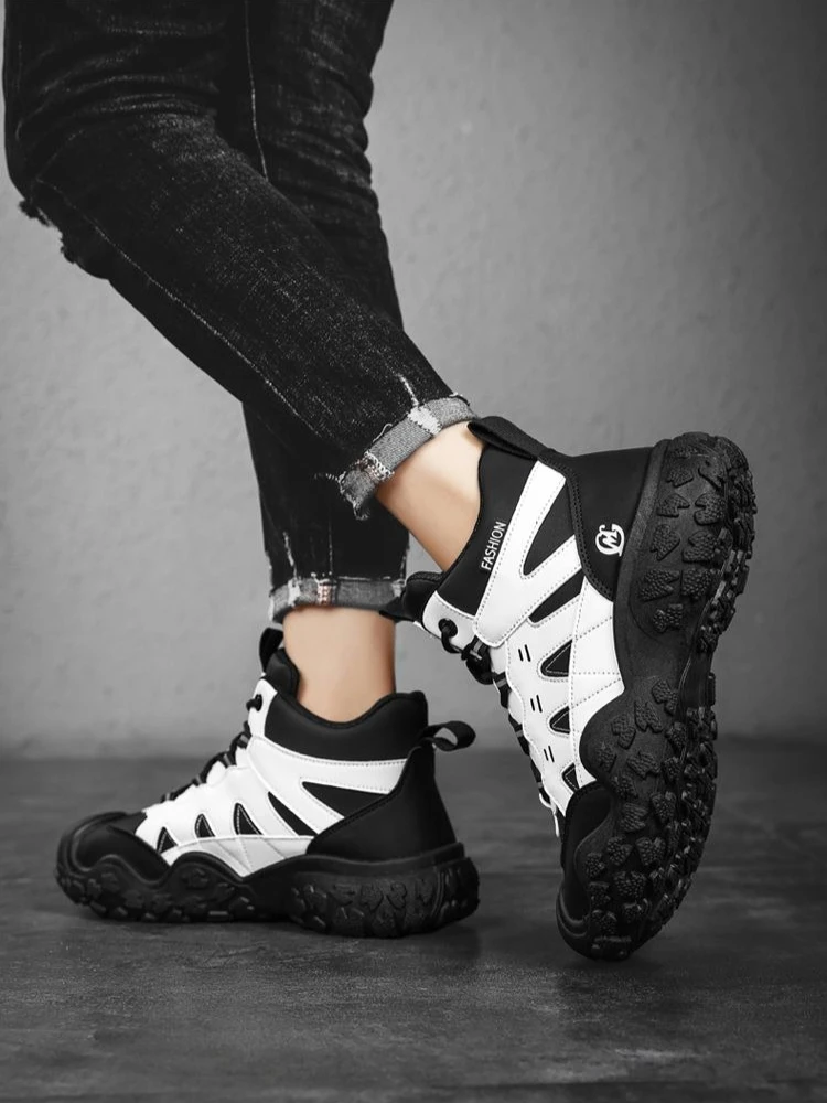 

Поступление 2025 года, стильная мужская спортивная повседневная обувь со средним верхом на шнуровке, легкая противоскользящая прочная универсальная обувь на массивной толстой подошве