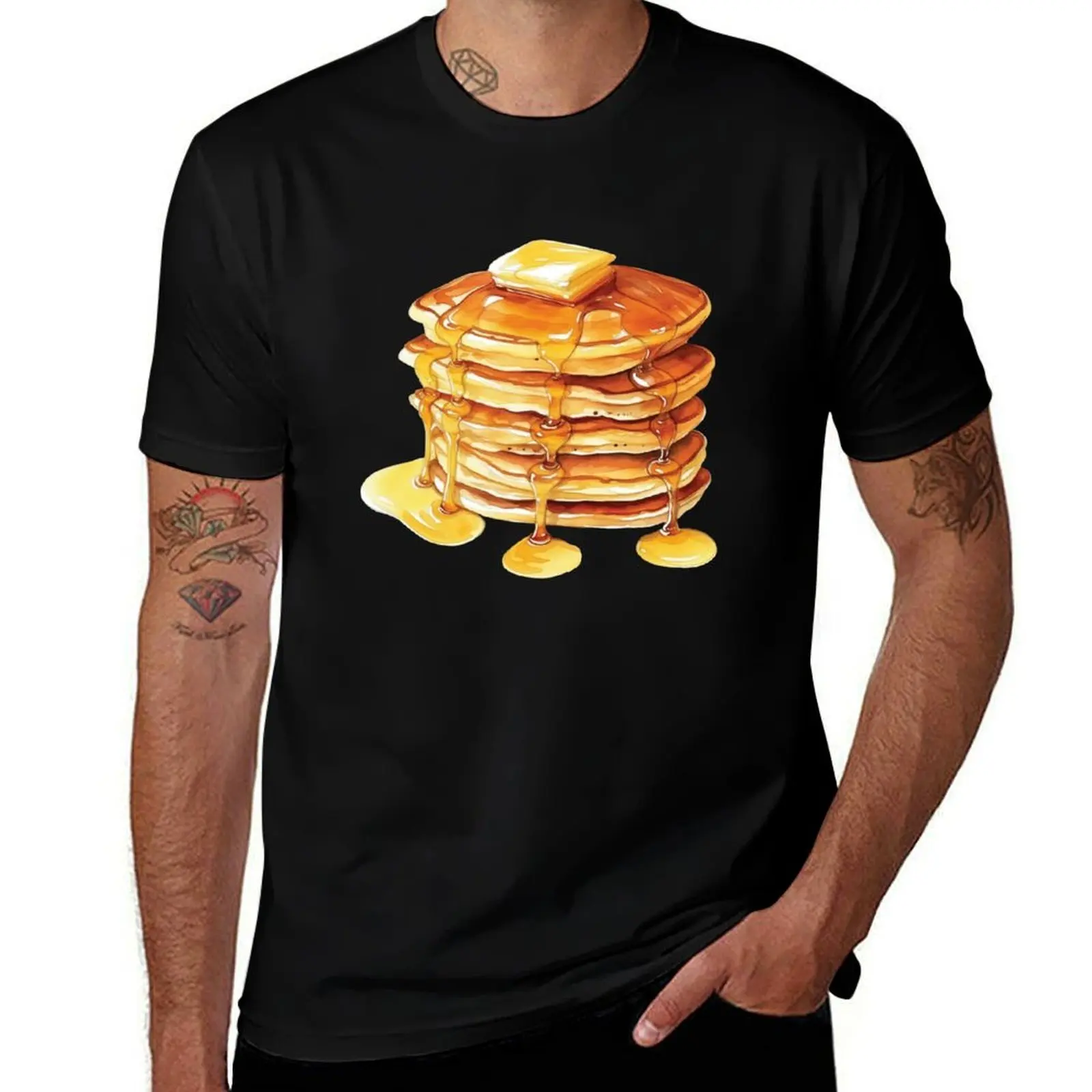 

Stack of Pancakes with Butter and Maple Syrup T-Shirt customs anime stuff funny shirt cotton mens funny t shirts