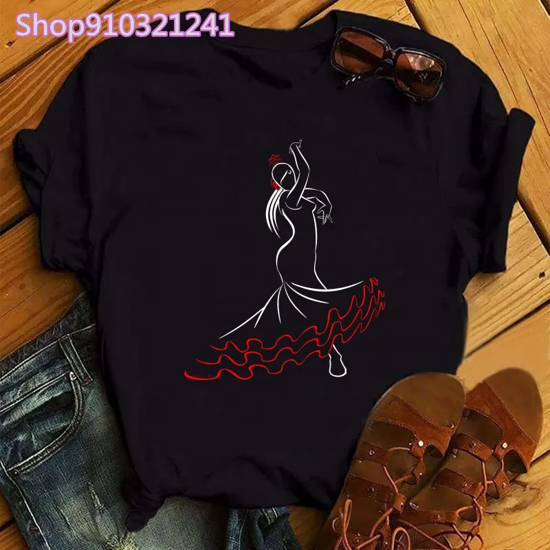 I Love Flamenco T-Shirt Women Letter Print Short Sleeve Fashion Tees Tops Summer Clothes Female Vintage Tee Shirt T-shirts