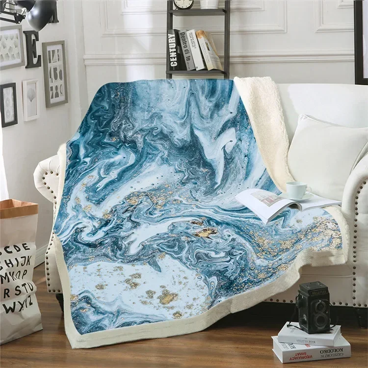 

Marble Flannel Fleece Blanket Agate Swirl Blue Gold Luxury Throw Blanket Lightweight Cozy for Bed Sofa Couch Bedroom Super Softs