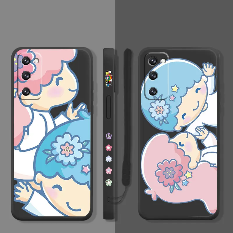 LittleTwinStars Kiki Lala Flower Sister Liquid Case For Samsung Galaxy S22 S21 S20 FE Ultra S10 S9 S8 Plus S10e Note 20 10 Lite