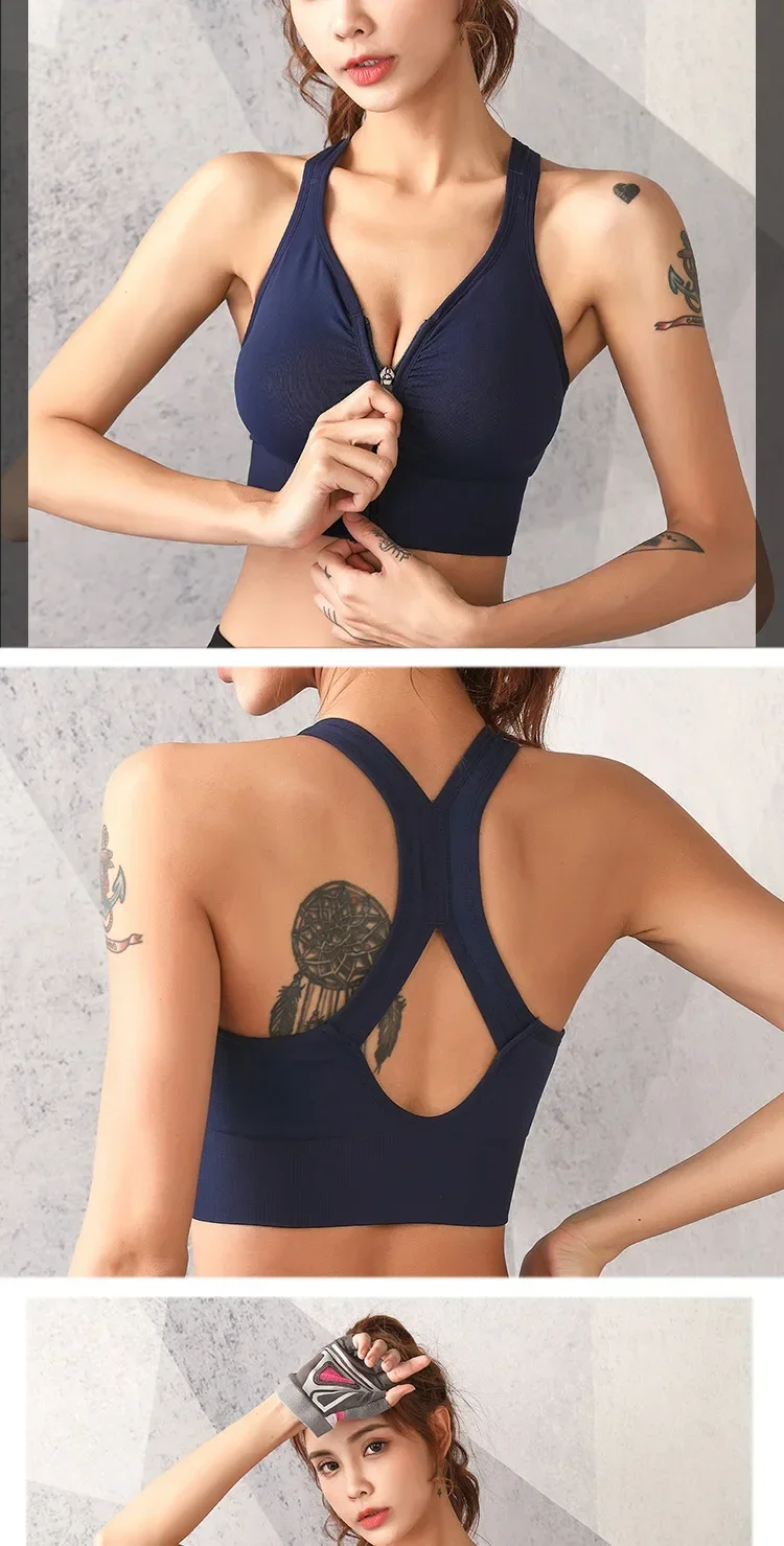 CZGUKE Lauf-Fitness-Sport-BH mit Reißverschluss vorne, Damenunterwäsche, stoßfester Top-BH, atmungsaktiver, nahtloser Yoga-BH – Detail 11