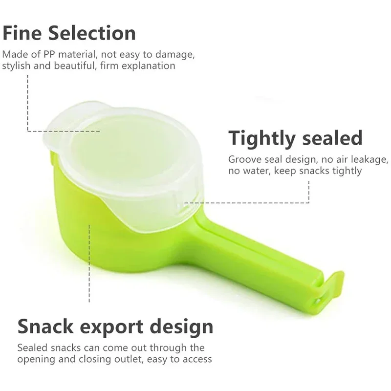 5PCS Food Storage Bag Sealing Clips Sealer Clip With Pour Spouts Plastic Cap Snack Candy Storage Fresh Clamp Kitchen Organizer