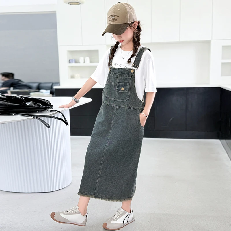 فستان كلاسيكي للأطفال من قماش الدنيم المتعثر للفتيات فستان جينز غير رسمي فستان راعية البقر والدنغري فساتين صيفية للأطفال #6