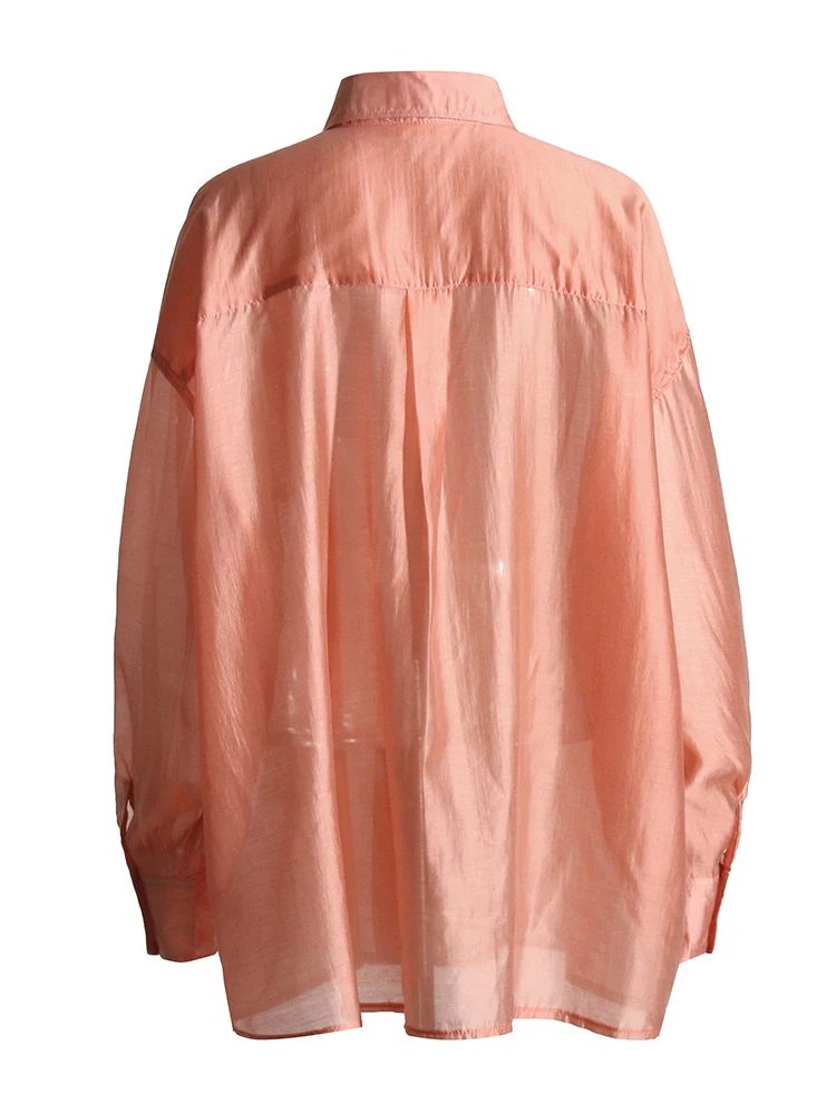 VGH Casual Loose Solid Shirts For Women Lapel Long Sleeve Patchwork Single Breasted Minimalist Blouses Female Fashiion Style New