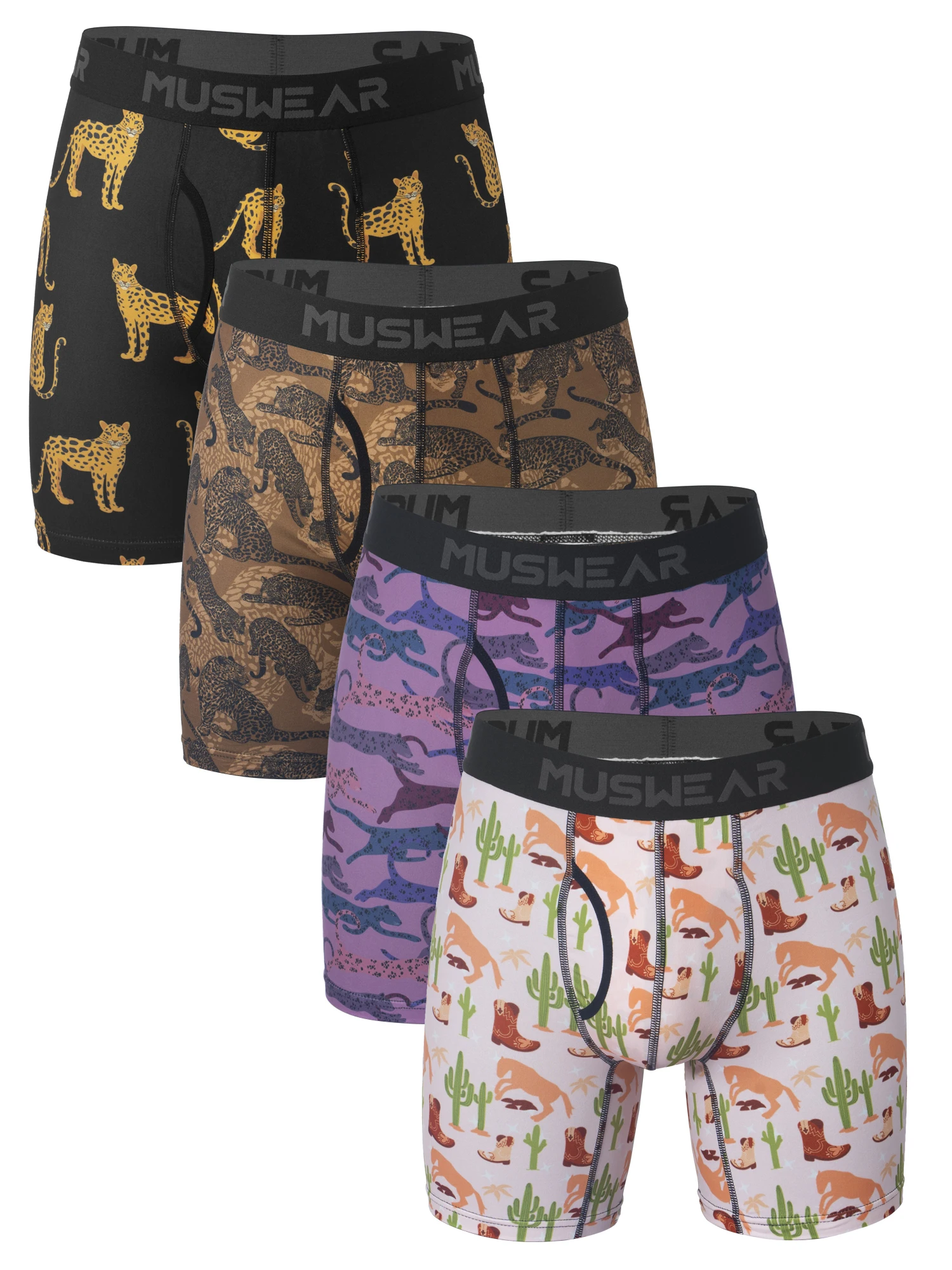 

4pcs MUSWEAR Men's Boxer Briefs with Side Opening, Double-Sided Brushed, High Elasticity, Wide Waistband, Quick-Drying, Prem