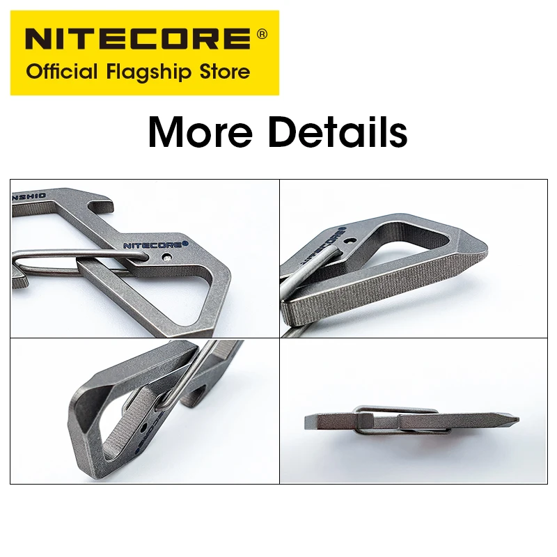 NITECORE NSH10 Multiuse Titanium Karabijnhaak 3-in-1 TC4 Flesopener Platte kop Schroevendraaier Sleutelhanger Rugzak EDC Ophanggereedschap