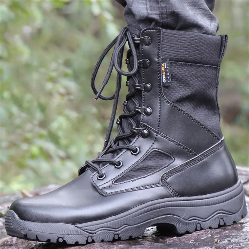 Ultralight Desert Combat Boots Summer Mesh Breathable Tactical Boots Military Shoes Winter Fleece Black High-upper Hiking Shoes