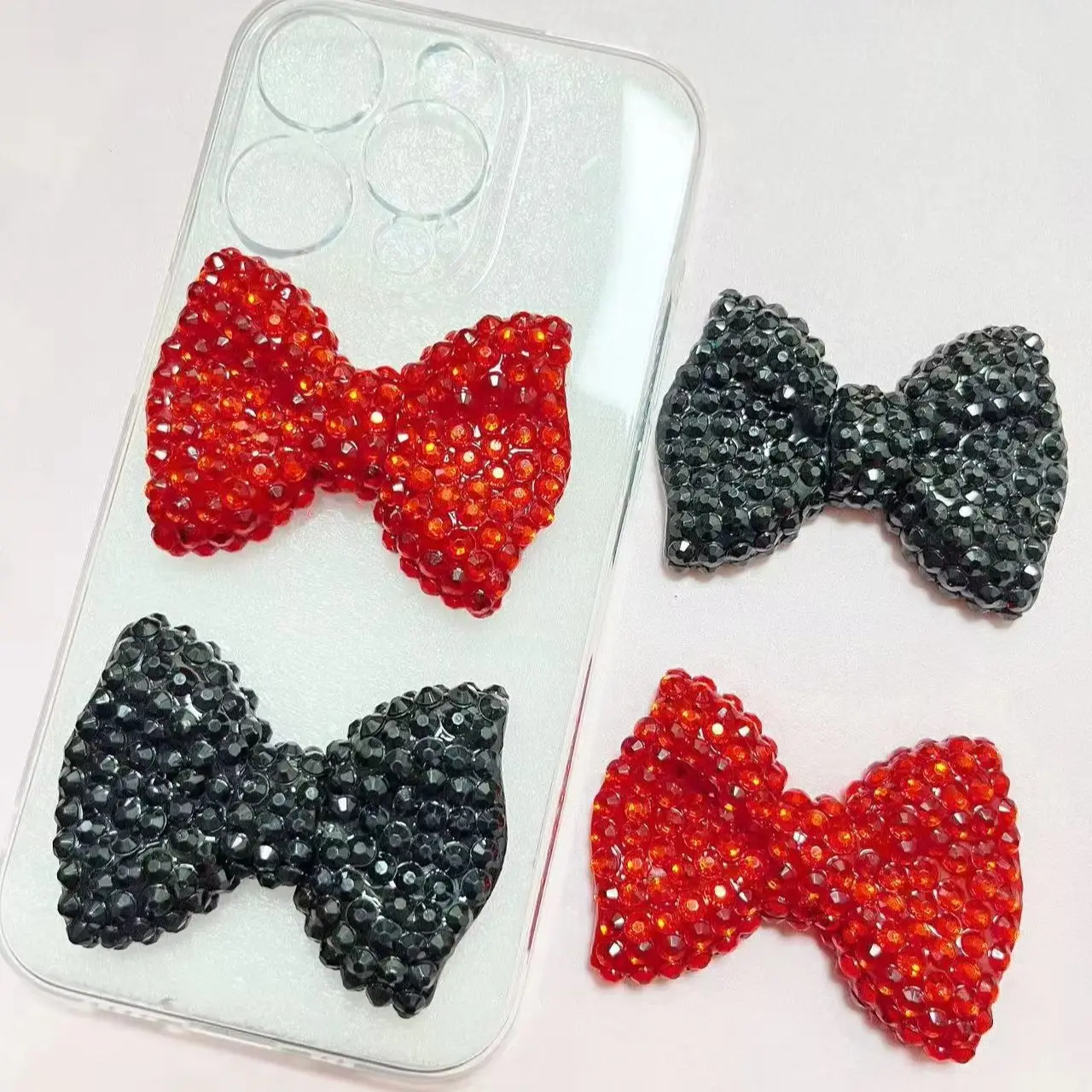 1Pcs Y2K Kawaii Bling Pink Bow Tie Junk Phone Case Laptop Decoration Charm Accessories Miniature Designer Logo Leather Bag Craft