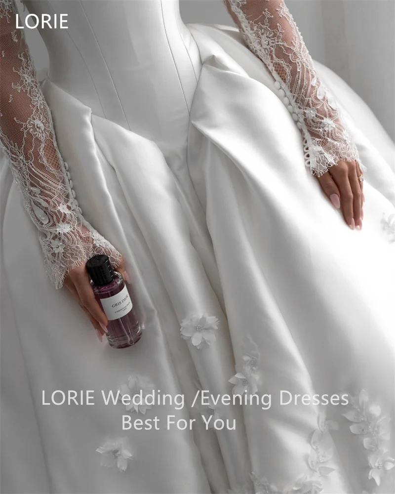 LORIE Lace A-Line Satin Wedding Dresses Off Shoulder Pleat Bride Prom Gown Appliques Floor-Length Elegent Bridal Gown Customized image 2