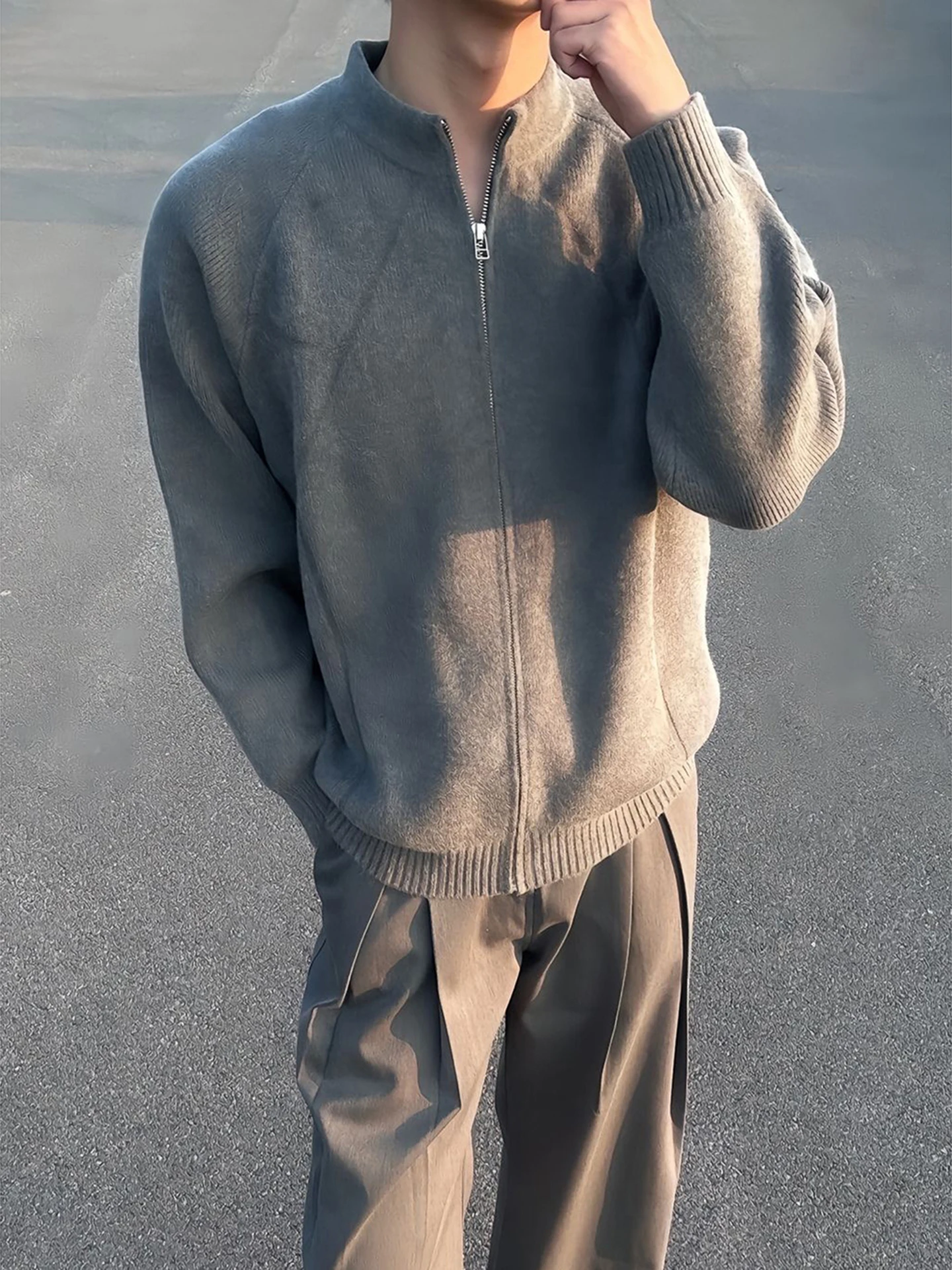 

Мужской кардиган Cleanfit на молнии, теплый, с шерстяной подкладкой, вязаный, осенне-зимний, повседневный, модный