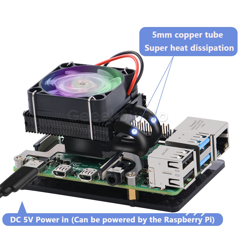 Düşük profilli buz kulesi soğutma fanı Metal kasa 7 renk RGB değiştirme LED ışık braket kabuk ile ahududu Pi için 4 B / 3B + / 3B