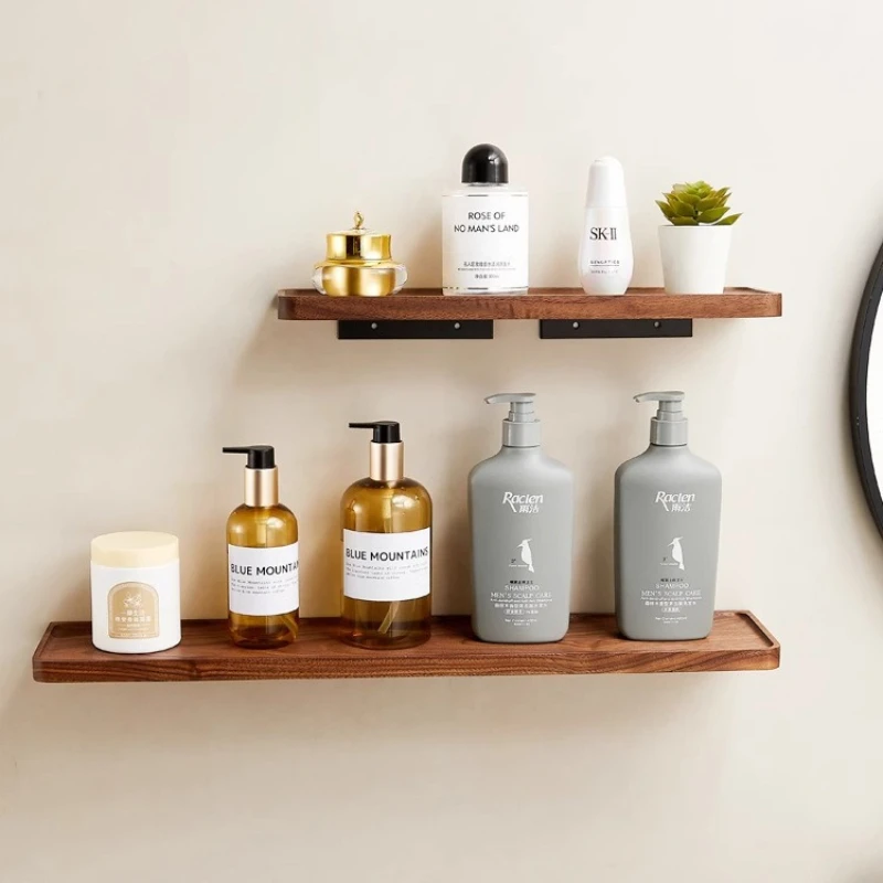 Walnut Wall-mounted Bathroom Shelves Thickened High Load-bearing Sturdy Moisture Resistant Shelf Durable Bathroom Fixture