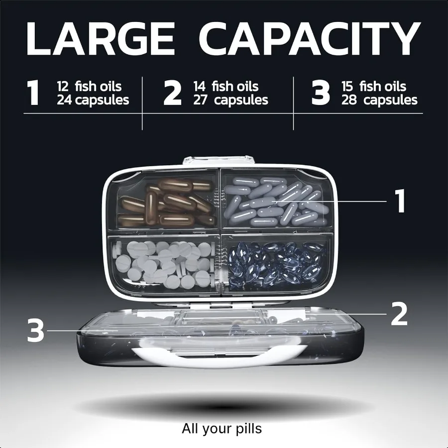 Travel Pill Organizer Airtight Medicine Case for Traveling Portable Phary Box with Labels Vitamin Container 8 Compartment pleme