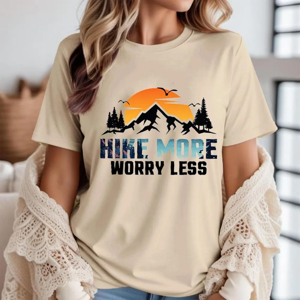

Hiking Shirt for Women Adventure Mountain Graphic Athletic Shirts Funny Hike More Worry Less Tee Tops