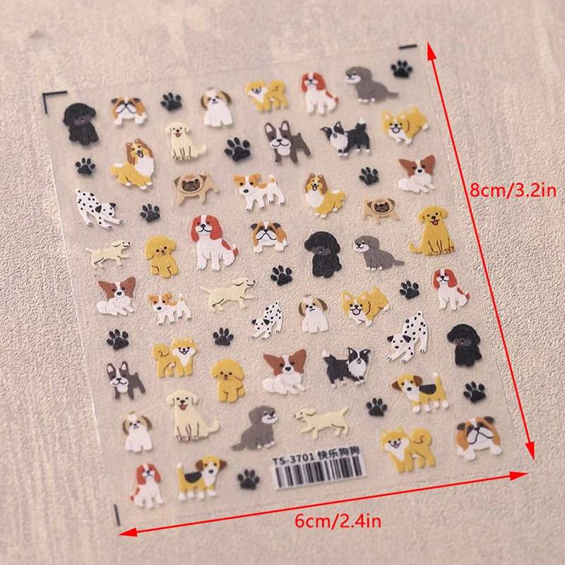 5D en relieve lindo dibujo de gato perro diseño Nail Art pegatinas calcomanías suministros autoadhesivos para mujeres y niñas