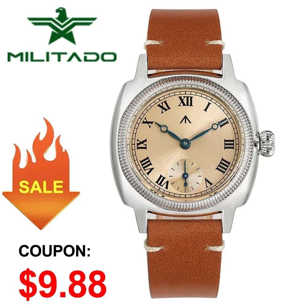 Militado Vintage Dress Watch VD78 Quartz Movement 316L Stainless Steel Watches Sapphire Crystal Waterproof 100M Wristwatch