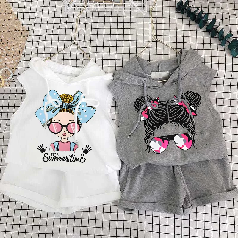 Children's Vest Set Cartoon Print New Boy Girl Tank Top Shorts Two Piece Set Baby Summer Short Sleeve Shorts Clothes Set