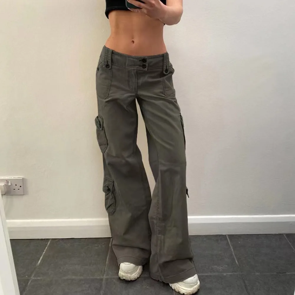 

Autumn loose-fit pants, retro style with irregular large pockets, wide waistband design, women's denim loose-fit pants