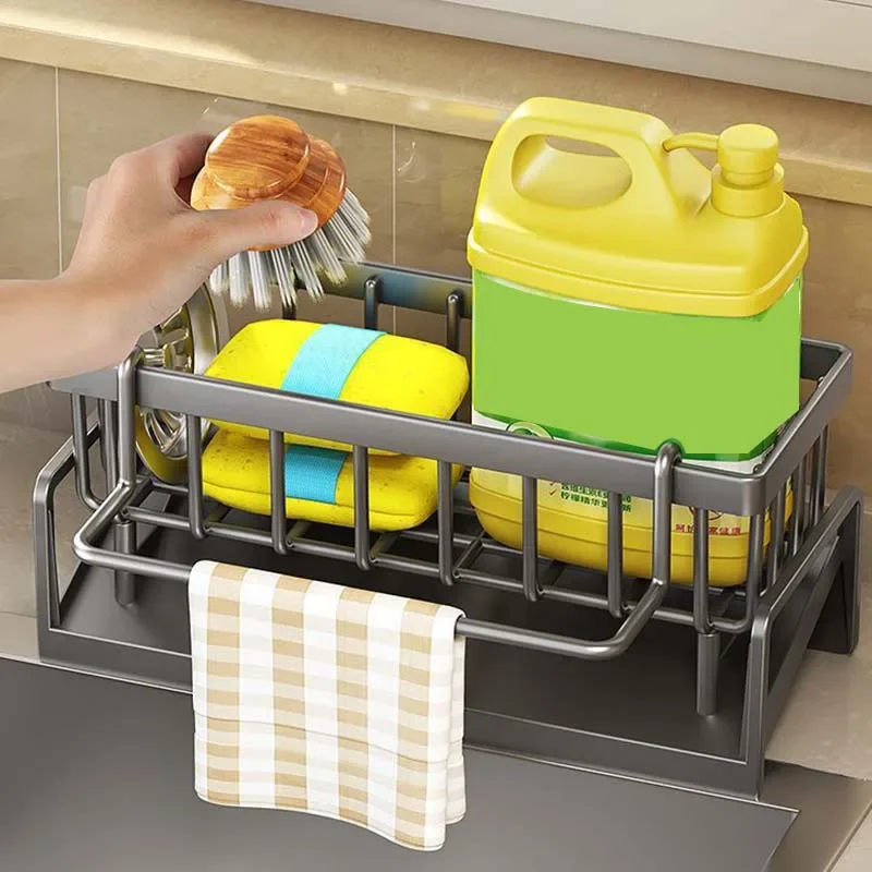 Kitchen Sink Drain Rack Organizer ABS Plastic Self-draining Sink Shelf Soap Sponge Holder Dishcloth Towel Rack filter basket