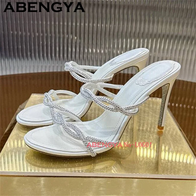 ABENGYA Inlaid Rhinestone Chunky High Heels Shoes Women Luxury Platform Rome Sandals Summer Fashion Week Dress Shoes Mujer