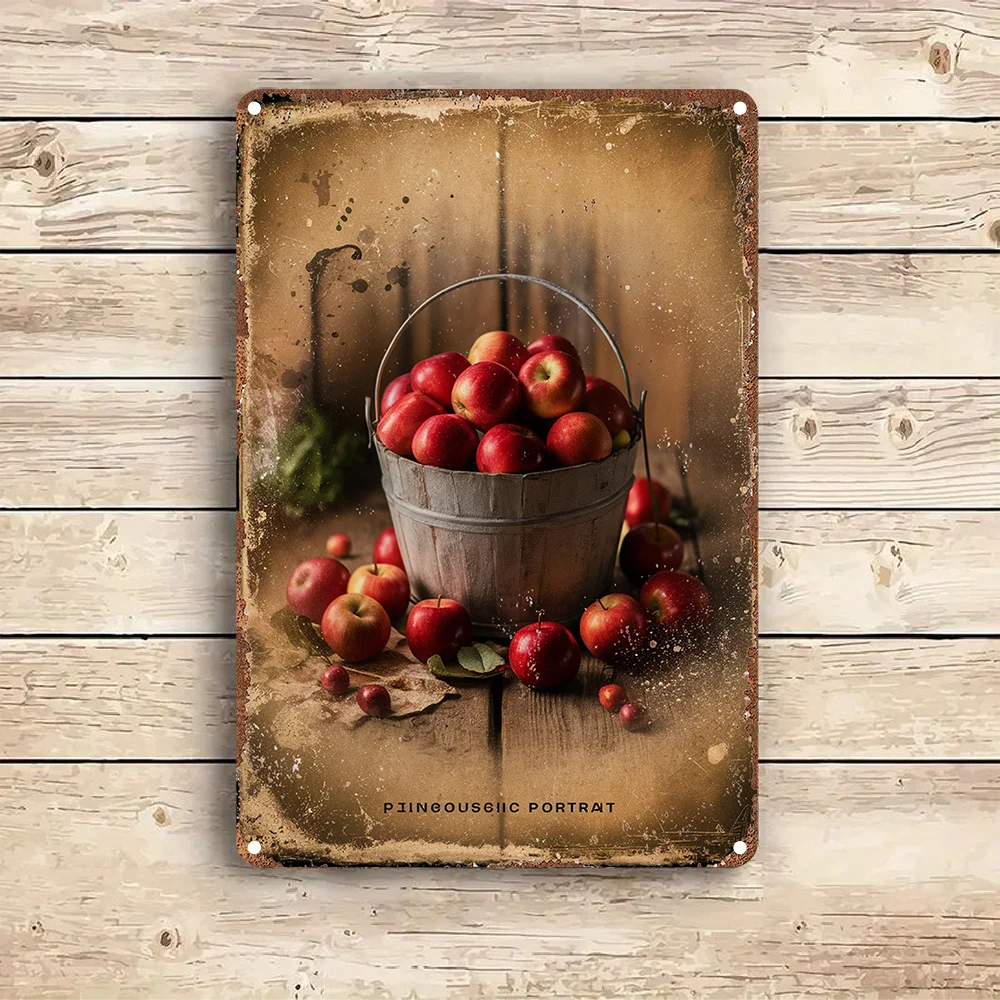 1pc Vintage Rustic Apple Barrel Metal Tin Sign - Wall-Mountable Farmhouse Fruit Harvest Decoration, Suitable for Garden, Bedroom